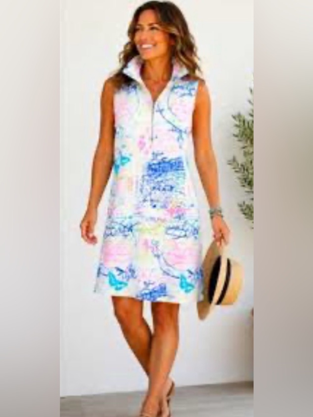 Lulu-B White Dress with Blue, Pink & Green Script Print-XL UPF 50